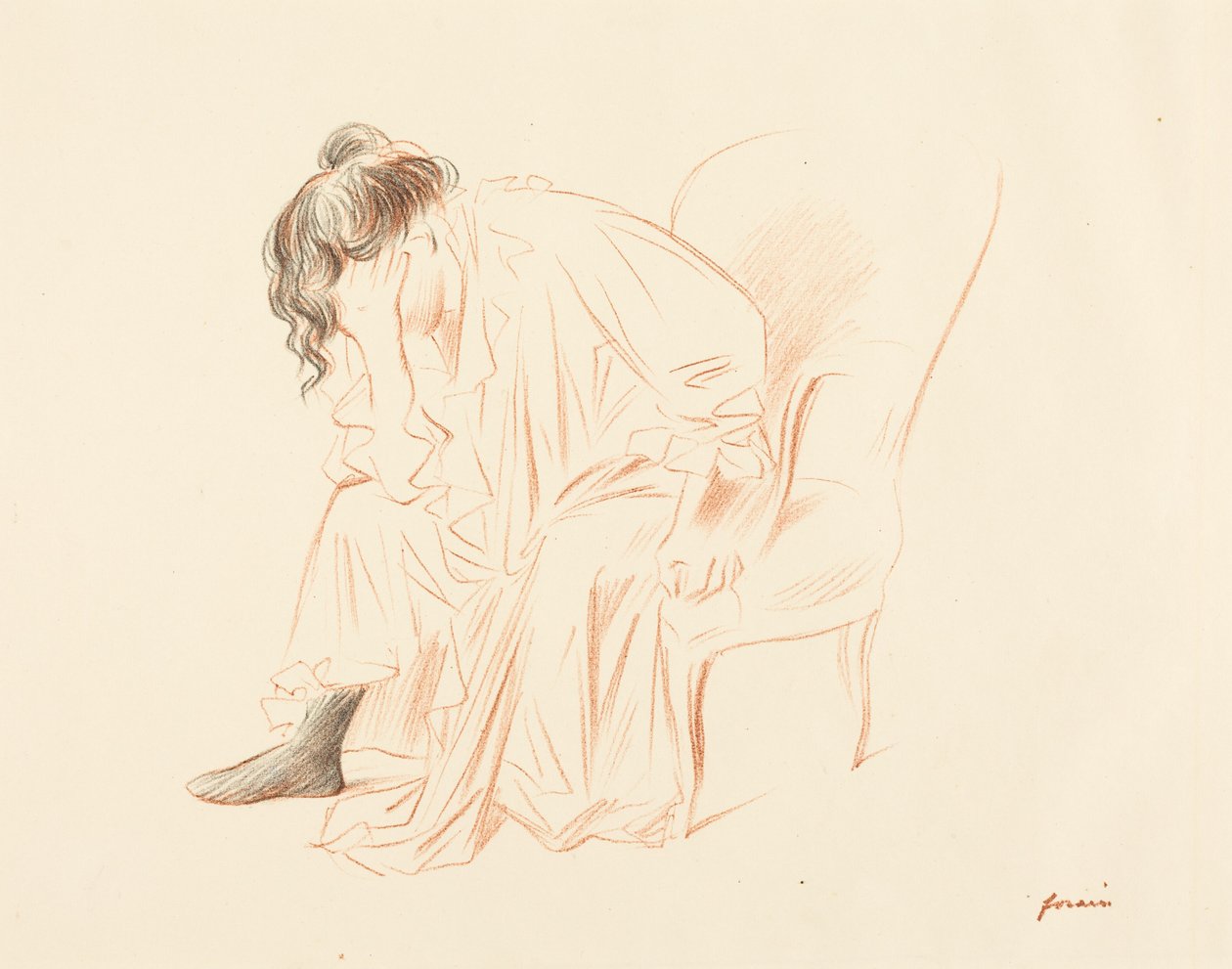 Seated Woman with Her Head Resting on Her Right Hand by Jean-Louis Forain