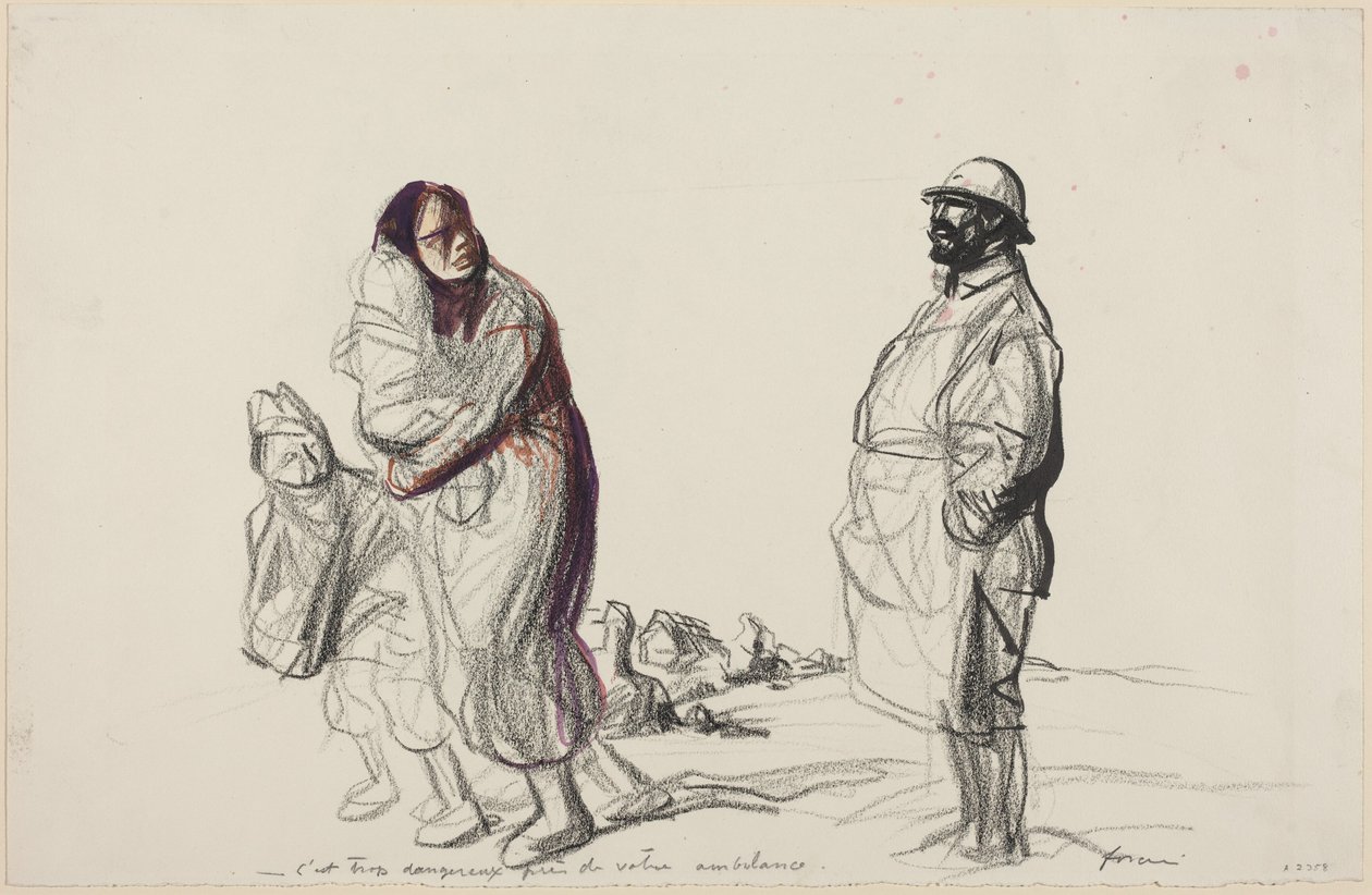 a) It Is Too Dangerous Near Your Ambulance (recto); b) Study of Mother and Children (verso) by Jean-Louis Forain