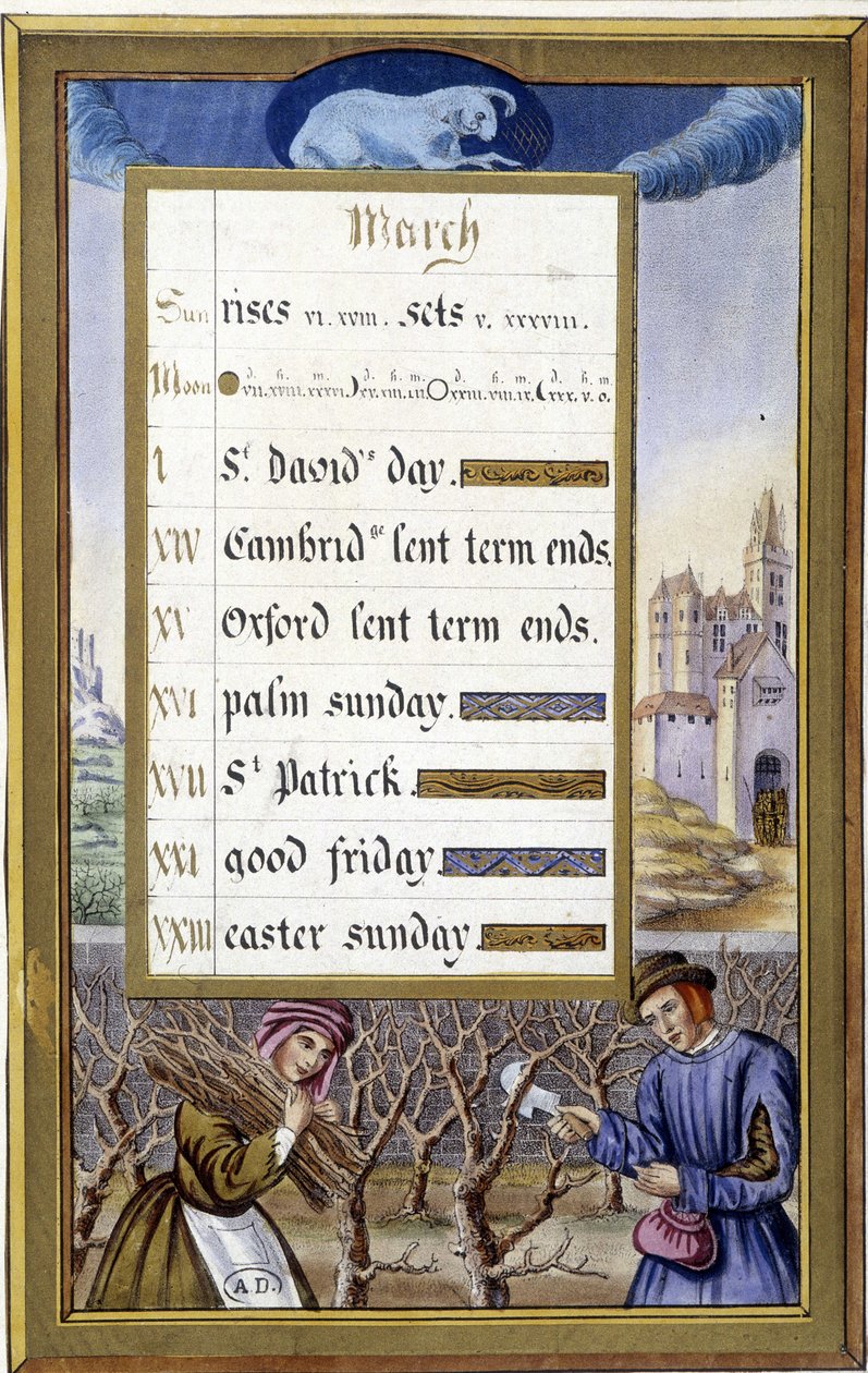 March: Tree Size (Belier) (Facsimile of the Hours of Anne of Brittany) by Jean (after) Bourdichon