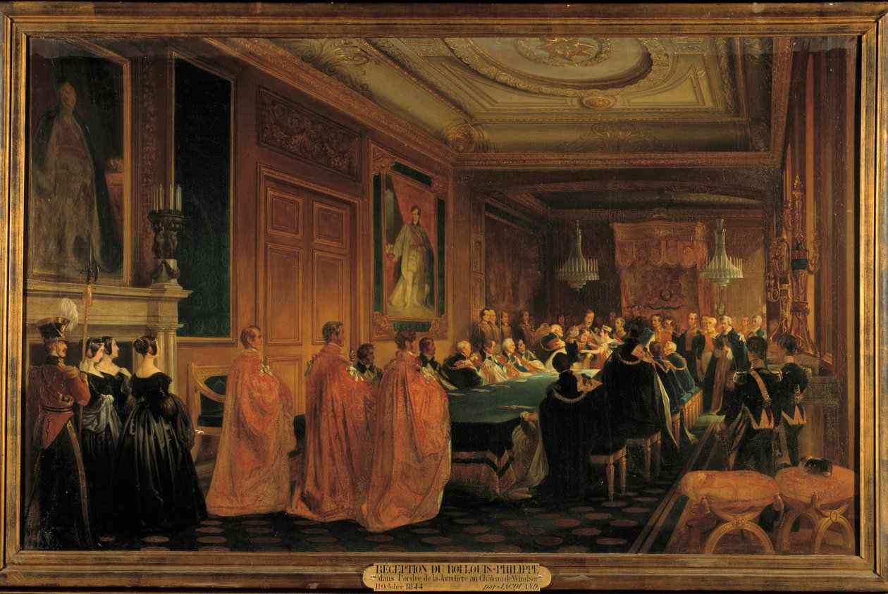 Queen Victoria receiving King Louis-Philippe I as knight in the order of the Jarretiere, at Windsor Castle by Jean Alaux