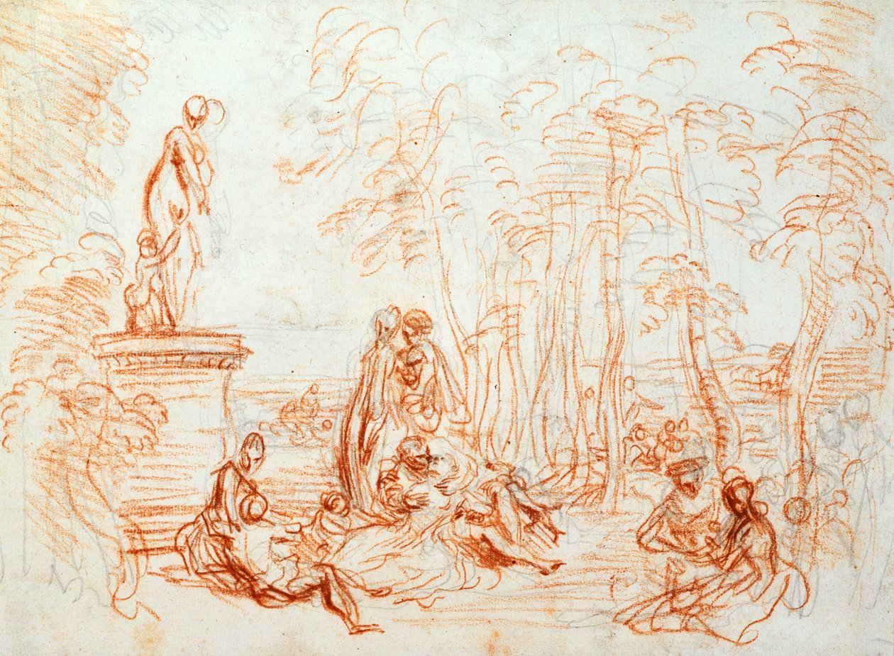 The Pleasure of Love, Sketch, 18th Century by Jean-Antoine Watteau