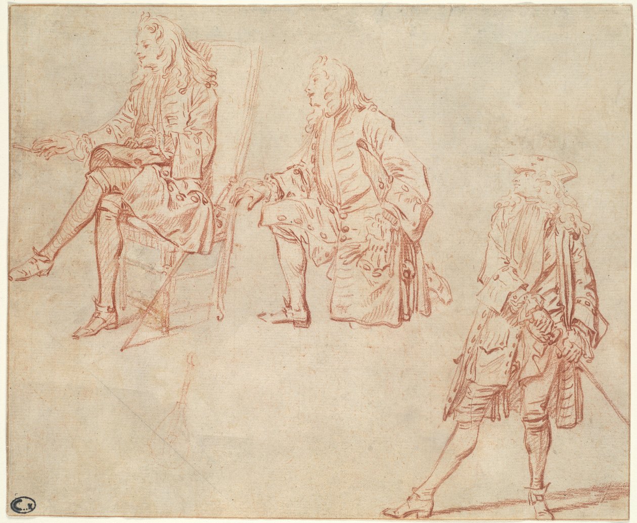 Three Studies of a Gentleman by Jean-Antoine Watteau