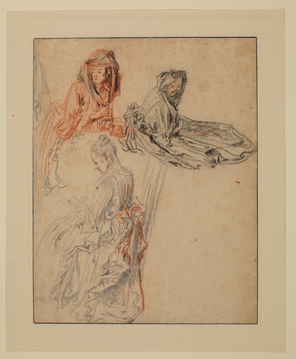 Three Studies of Female Figures by Jean Antoine Watteau