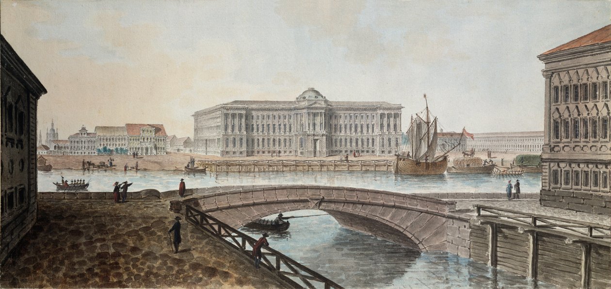 View of the Academy of Fine Arts from the Neva in Saint Petersburg. Work by Jean Balthazard de la Traverse, watercolor and gouache on paper, late 1790s by Jean Balthazard de la Traverse