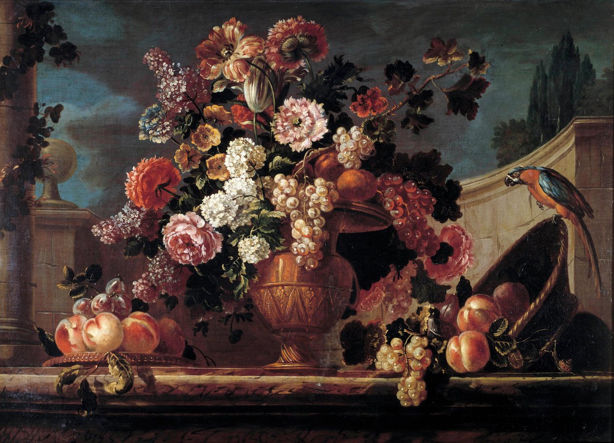Flowers, fruits and parrots by Jean-Baptiste Belin de Fontenay