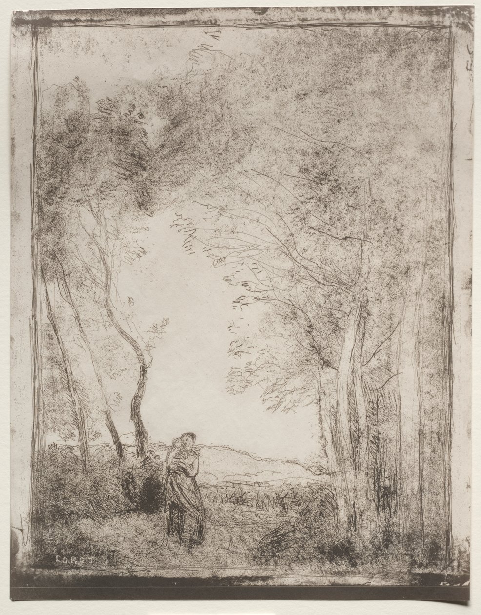 A Young Mother at the Entrance of a Wood by Jean Baptiste Camille Corot
