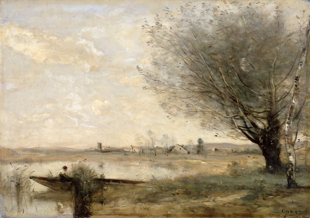 Fisherman Moored at a Bank by Jean Baptiste Camille Corot