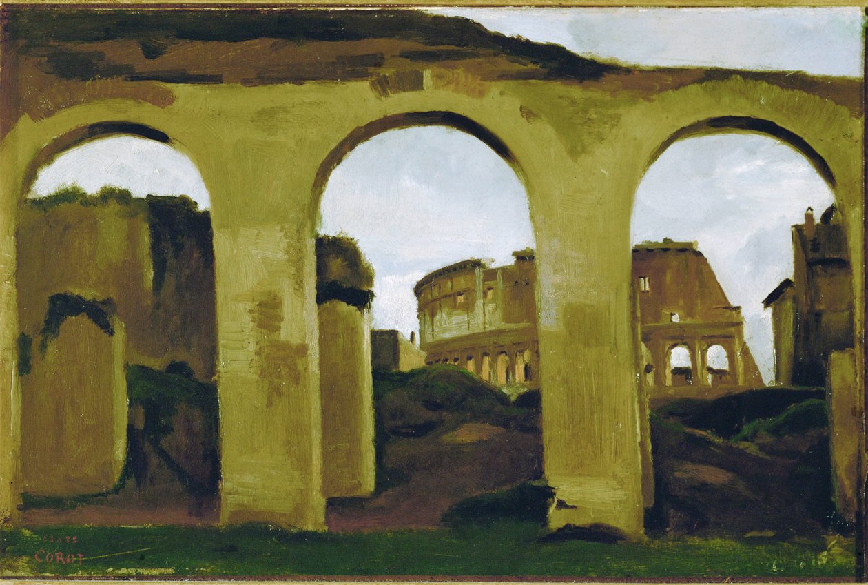 The Colosseum, seen across the Arcades of the Basilica Saint Constantin, Rome by Jean Baptiste Camille Corot