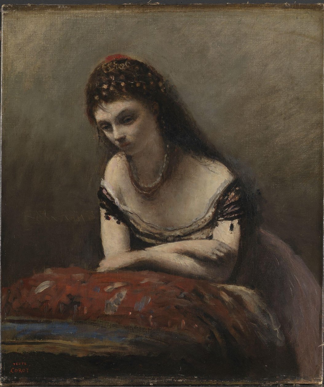 Young Woman Leaning on a Cushion by Jean-Baptiste-Camille Corot