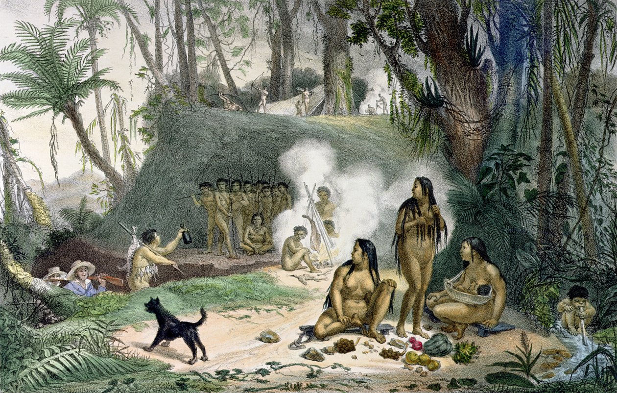 Village of Cabocles in Cantagalo by Jean Baptiste Debret