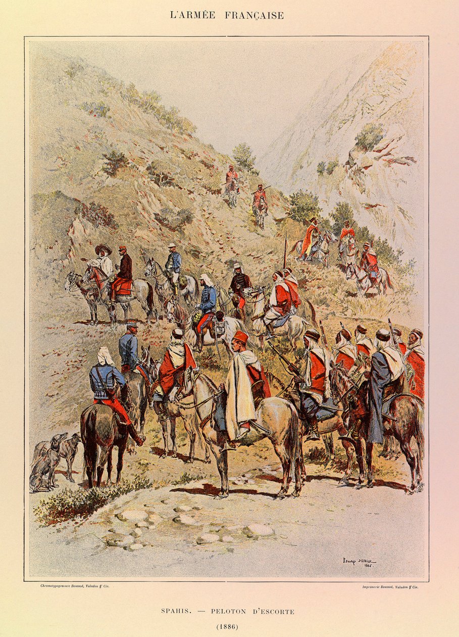 Types and Uniforms of the French Army of Captain Jules Richard, Illustrated by Edouard Detaille: Spahis; Escort Platoon in 1886 by Jean Baptiste Edouard Detaille