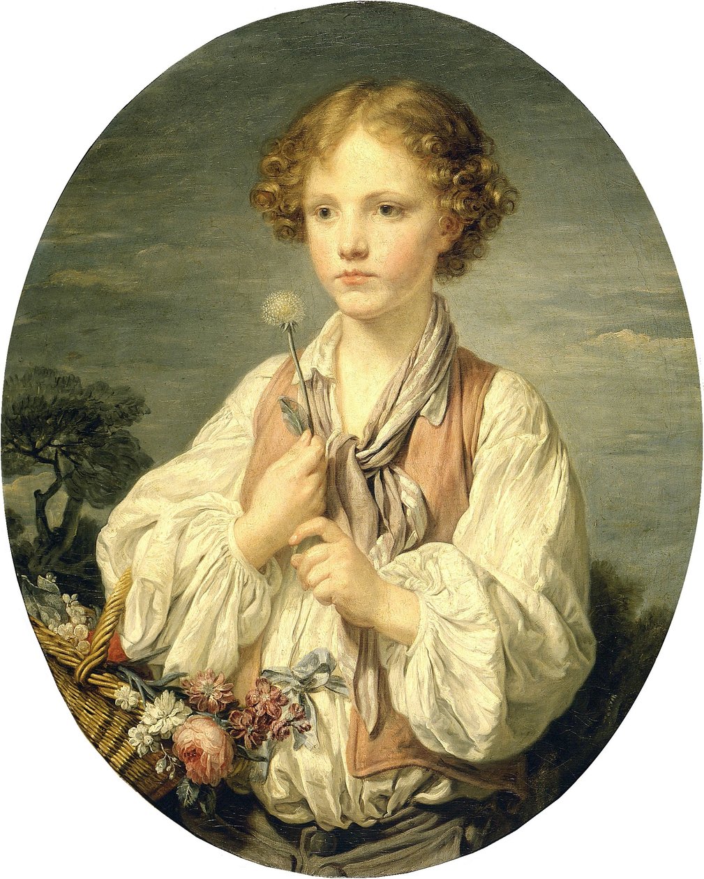Young Shepherd Holding a Flower by Jean-Baptiste Greuze