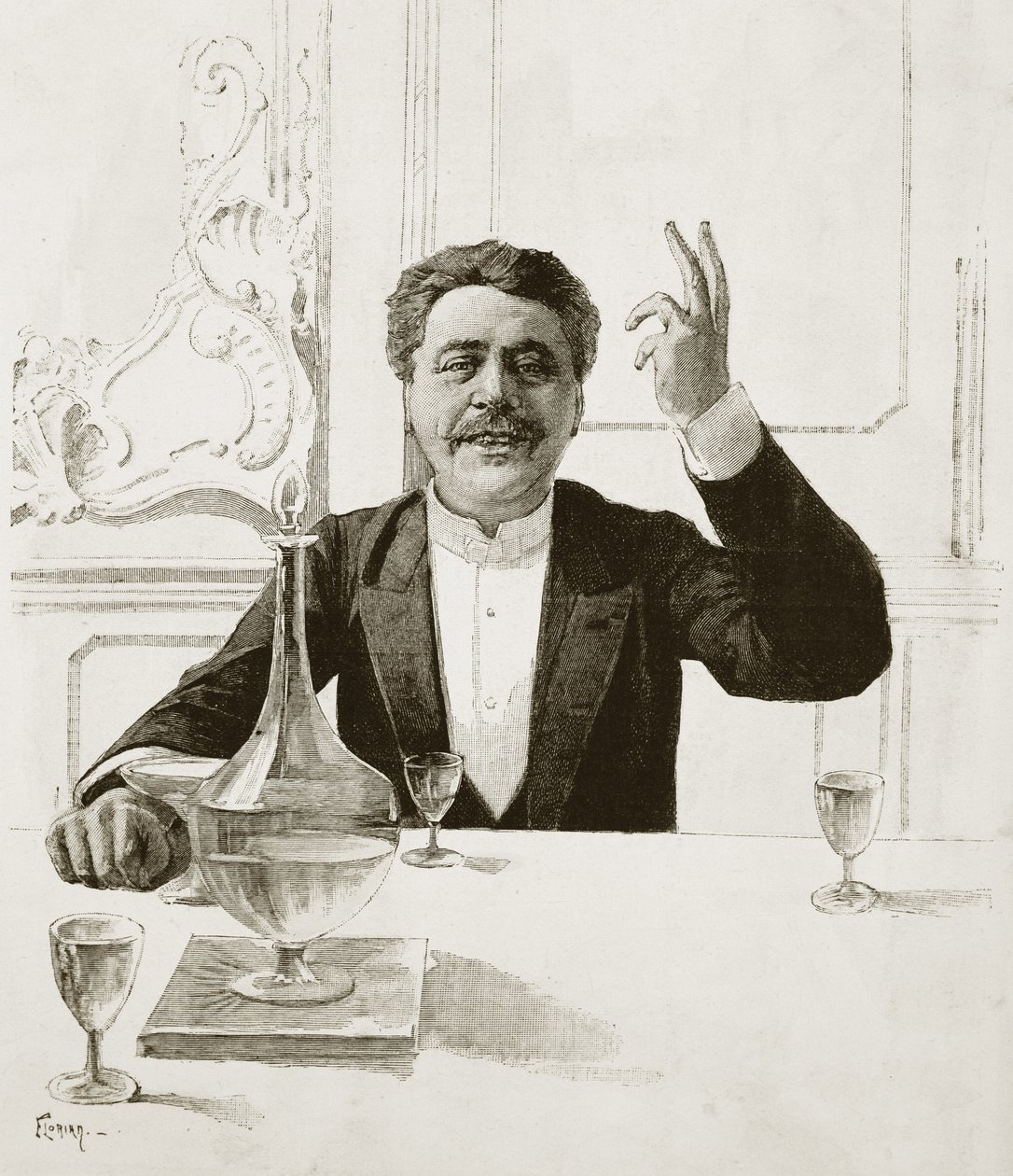 Portrait of Henry Becque, French playwright - engraved by Florian after Jean-Baptiste Guth - Published in Revue illustree, ca. 1890 by Jean Baptiste Guth
