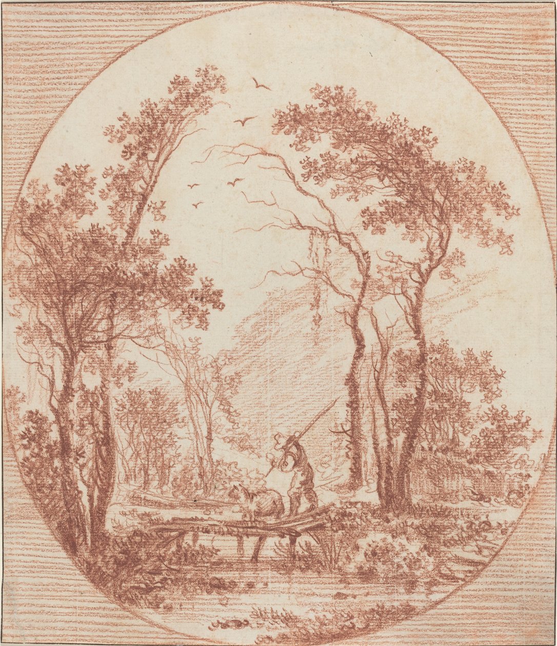 A Farmer and a Sheep Crossing a Rustic Bridge by Jean-Baptiste Le Prince