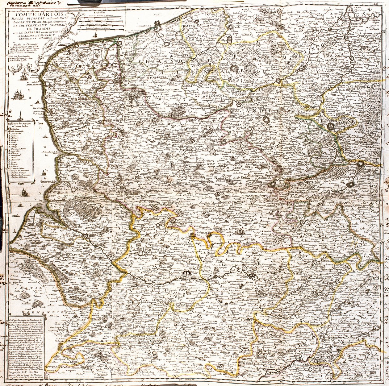 Map of Artois (France) and Flanders (Belgium, Netherlands) (engraving) by Jean Baptiste Nolin