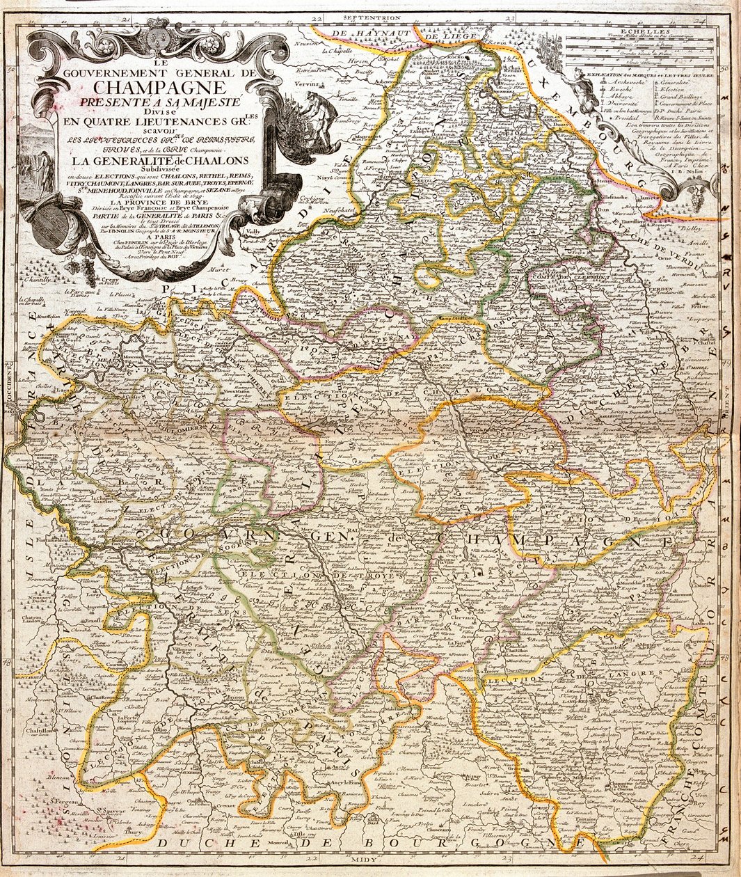 Map of Champagne (France) (engraving) by Jean Baptiste Nolin