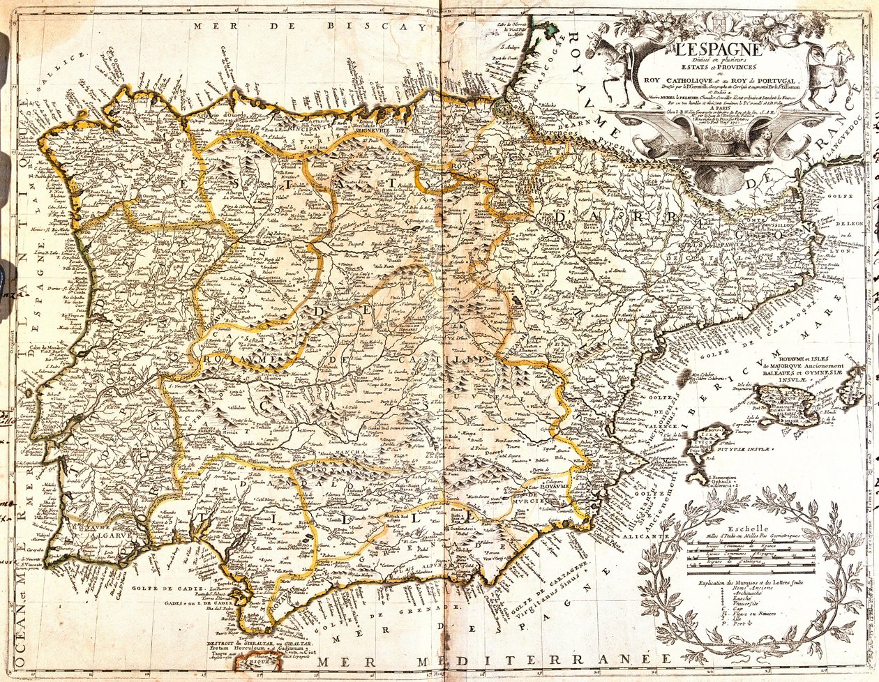 Map of Spain and Portugal by Jean Baptiste Nolin