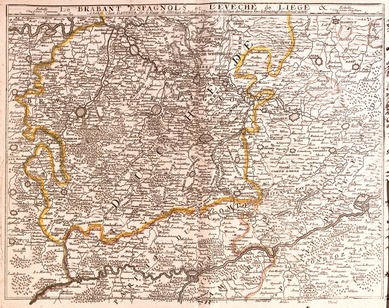 Map of Spanish Brabant and the Diocese of Liege (Belgium) by Jean Baptiste Nolin