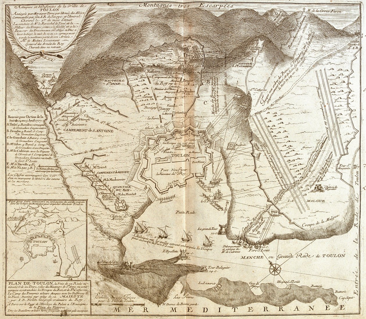 Map of Toulon (France) by Jean Baptiste Nolin