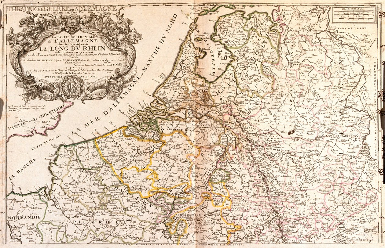 Map of West Germany and Netherlands by Jean-Baptiste Nolin