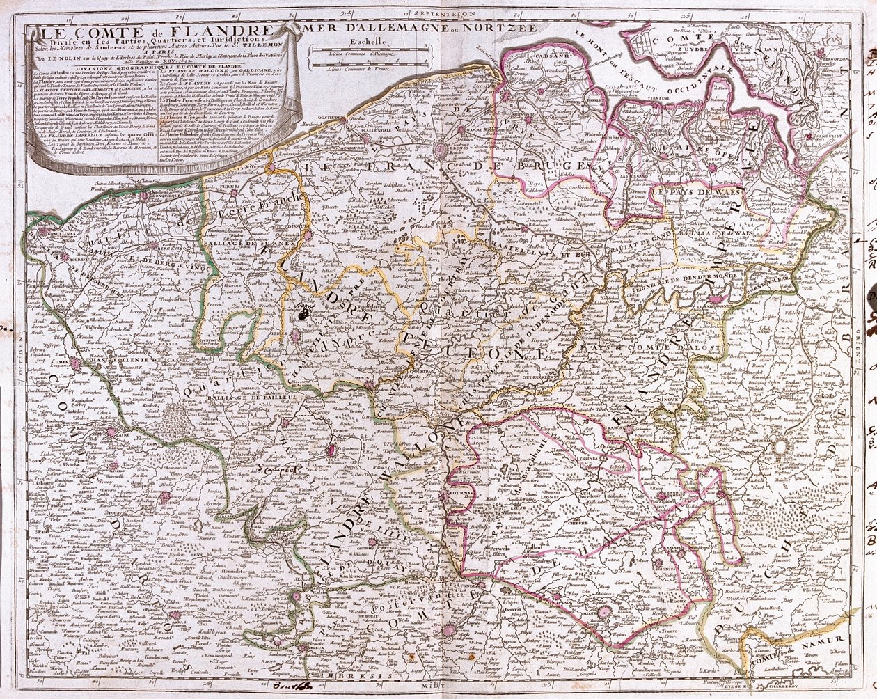Map of the County of Flanders (present-day Western and Eastern Flanders of Belgium) by Jean Baptiste Nolin