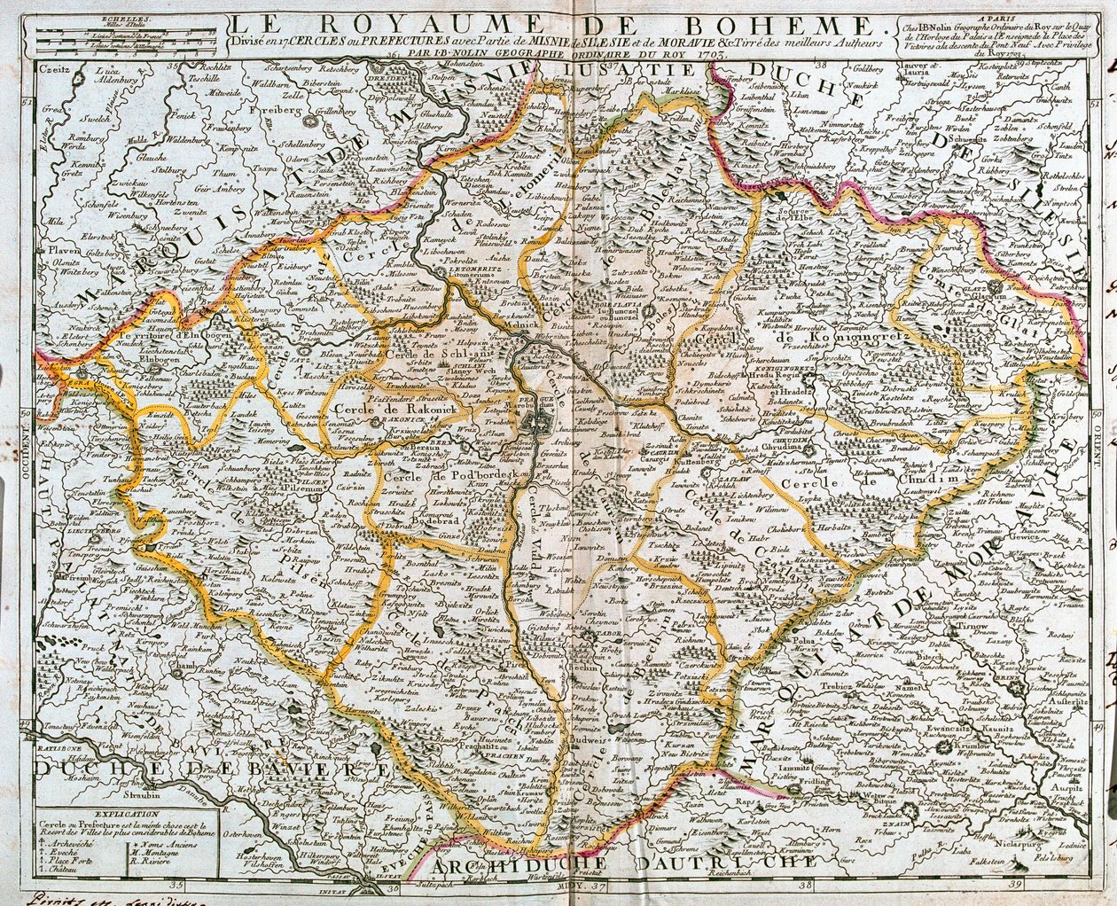 Map of the Kingdom of Bohemia (Czech Republic) by Jean Baptiste Nolin