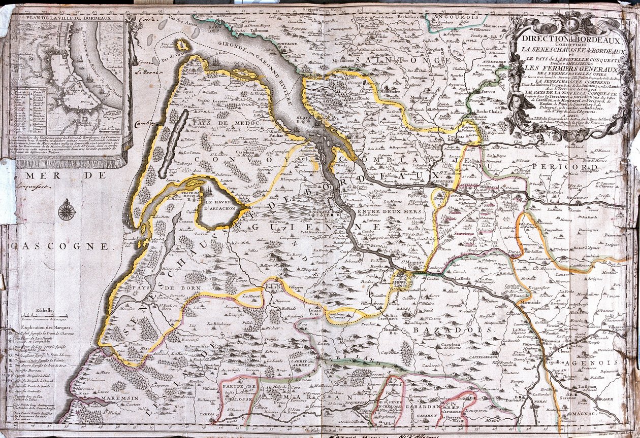 Map of the area around Bordeaux (France) by Jean Baptiste Nolin