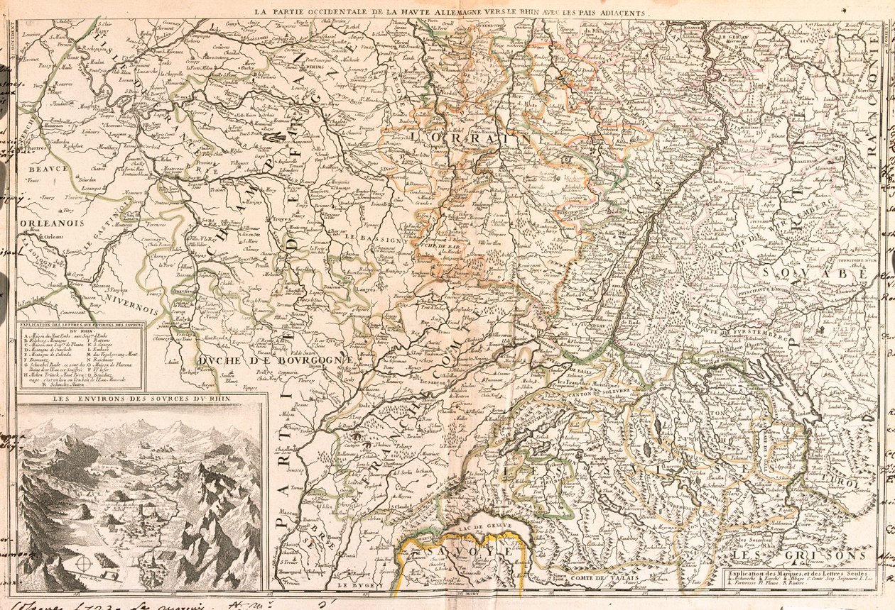 Map of the Area around the Rhine (Germany, Switzerland, France) by Jean Baptiste Nolin