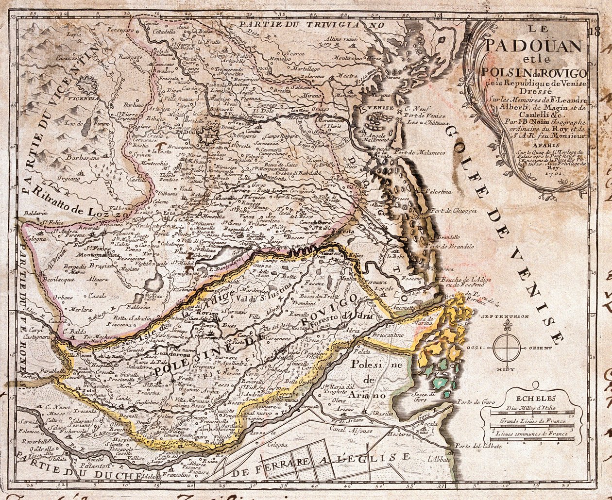 Map of the Area of Padua and Polesine (Italy) by Jean Baptiste Nolin