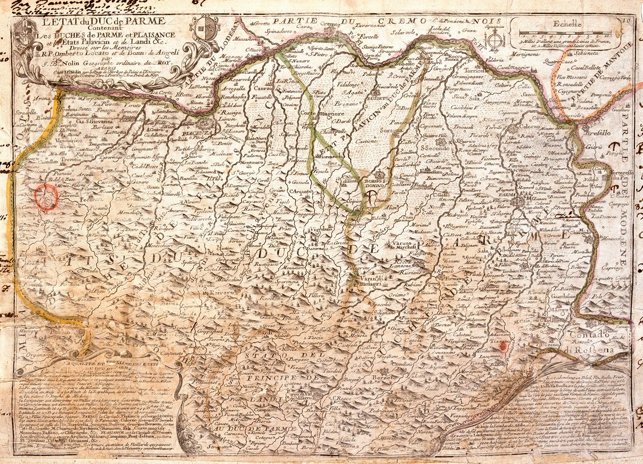 Map of the Area of Parma (Italy) by Jean Baptiste Nolin