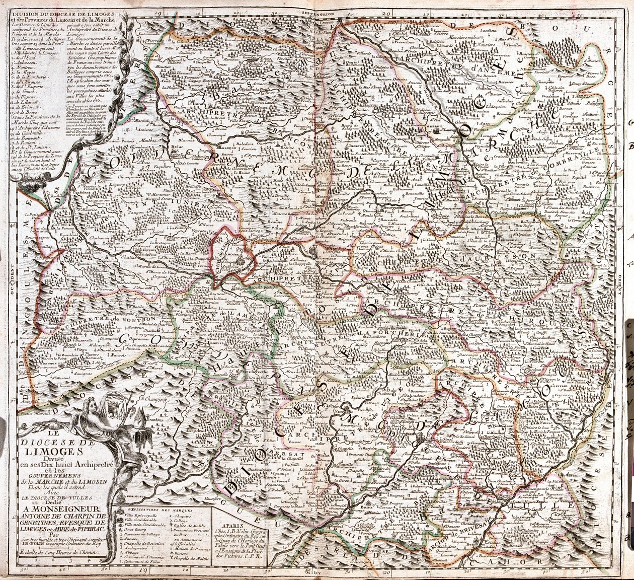 Map of the Diocese of Limoges (France) by Jean Baptiste Nolin