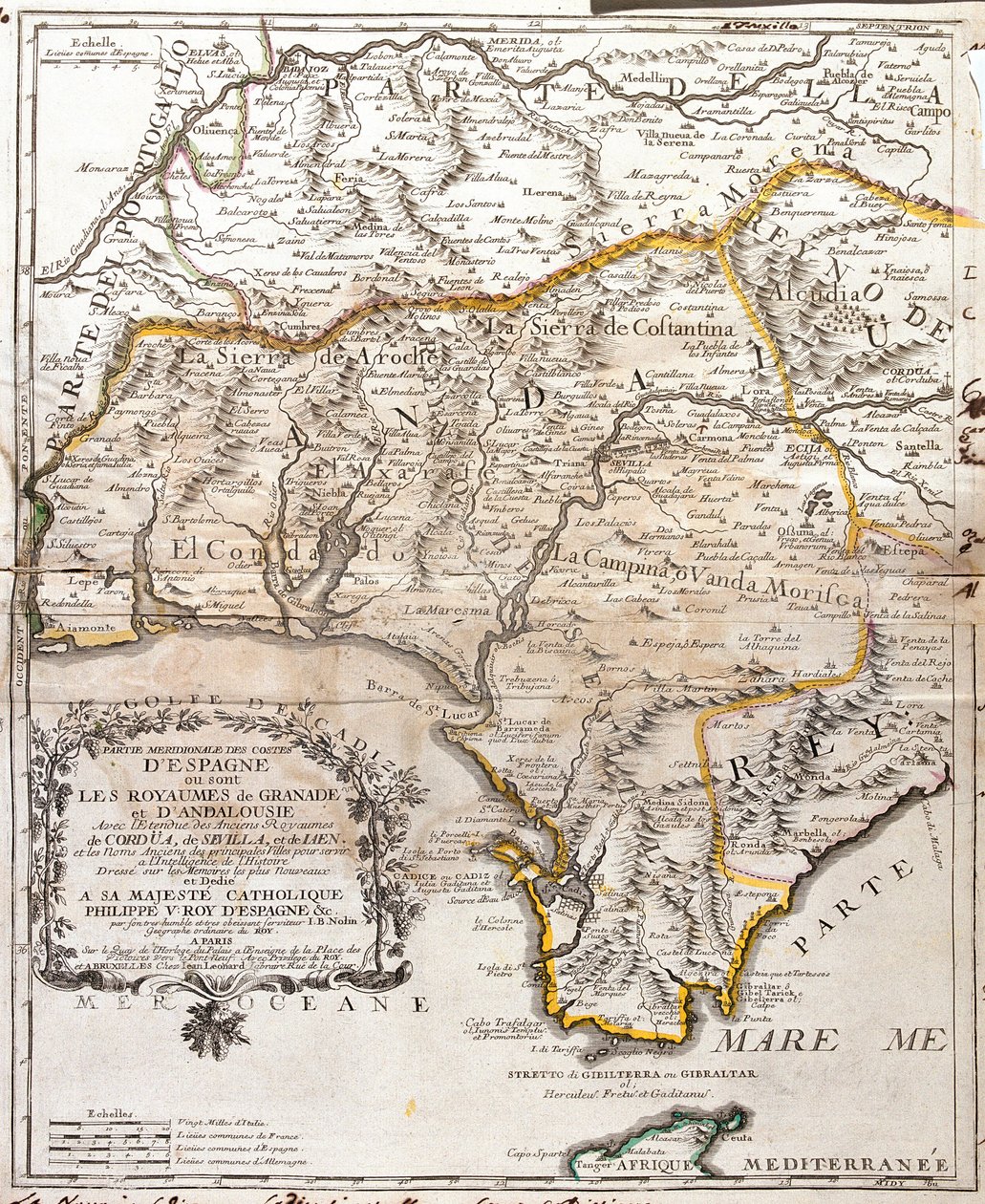 Map of the kingdoms of Granada and Andalusia (Spain) by Jean Baptiste Nolin