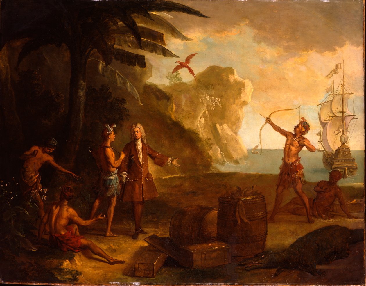 A European Merchant Negotiating with Native Americans for a Barrel of Tobacco and Other Goods, 1724 by Jean Baptiste Oudry