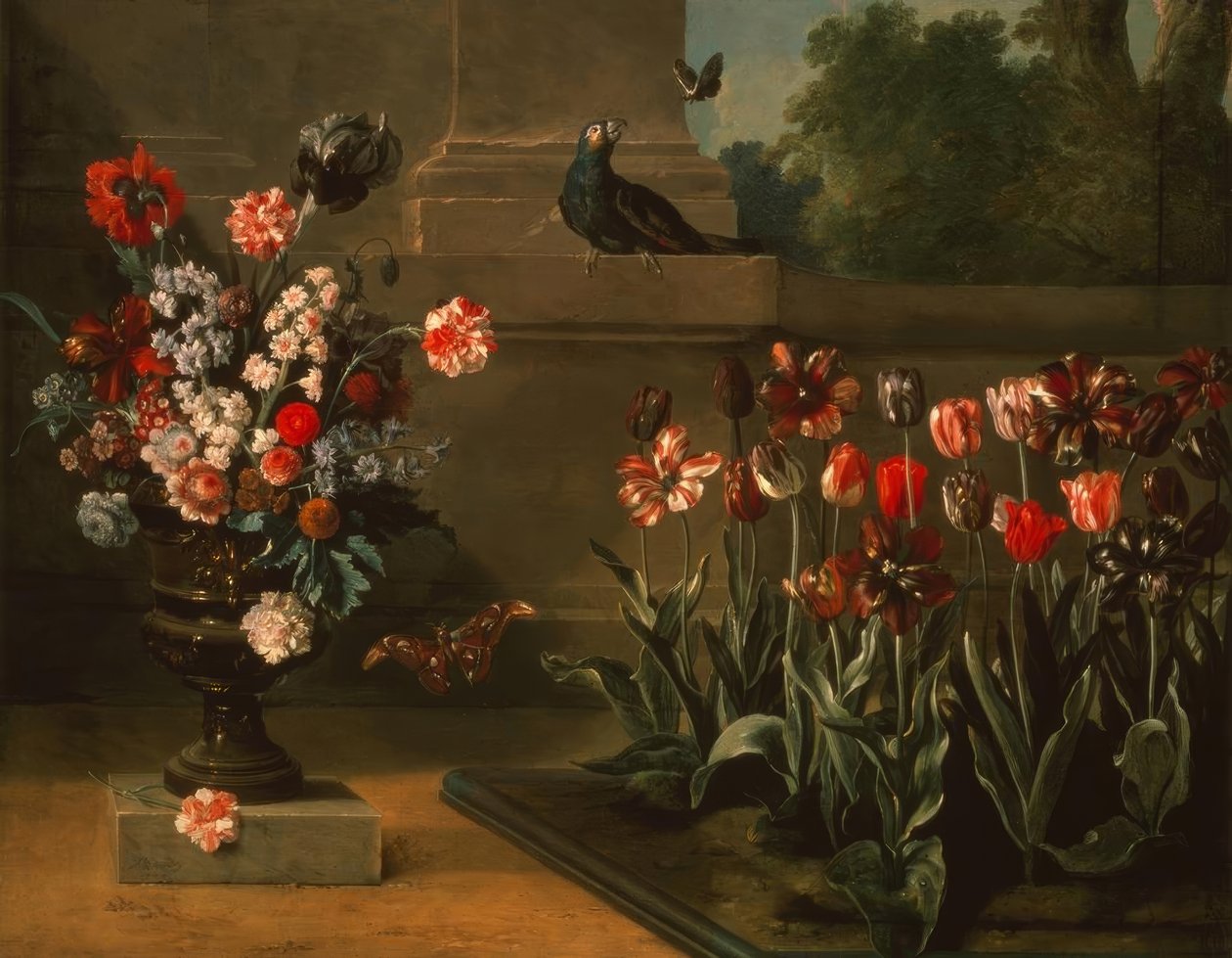 Tulip Bed and Flower Vase at the Foot of a Wall by Jean-Baptiste Oudry