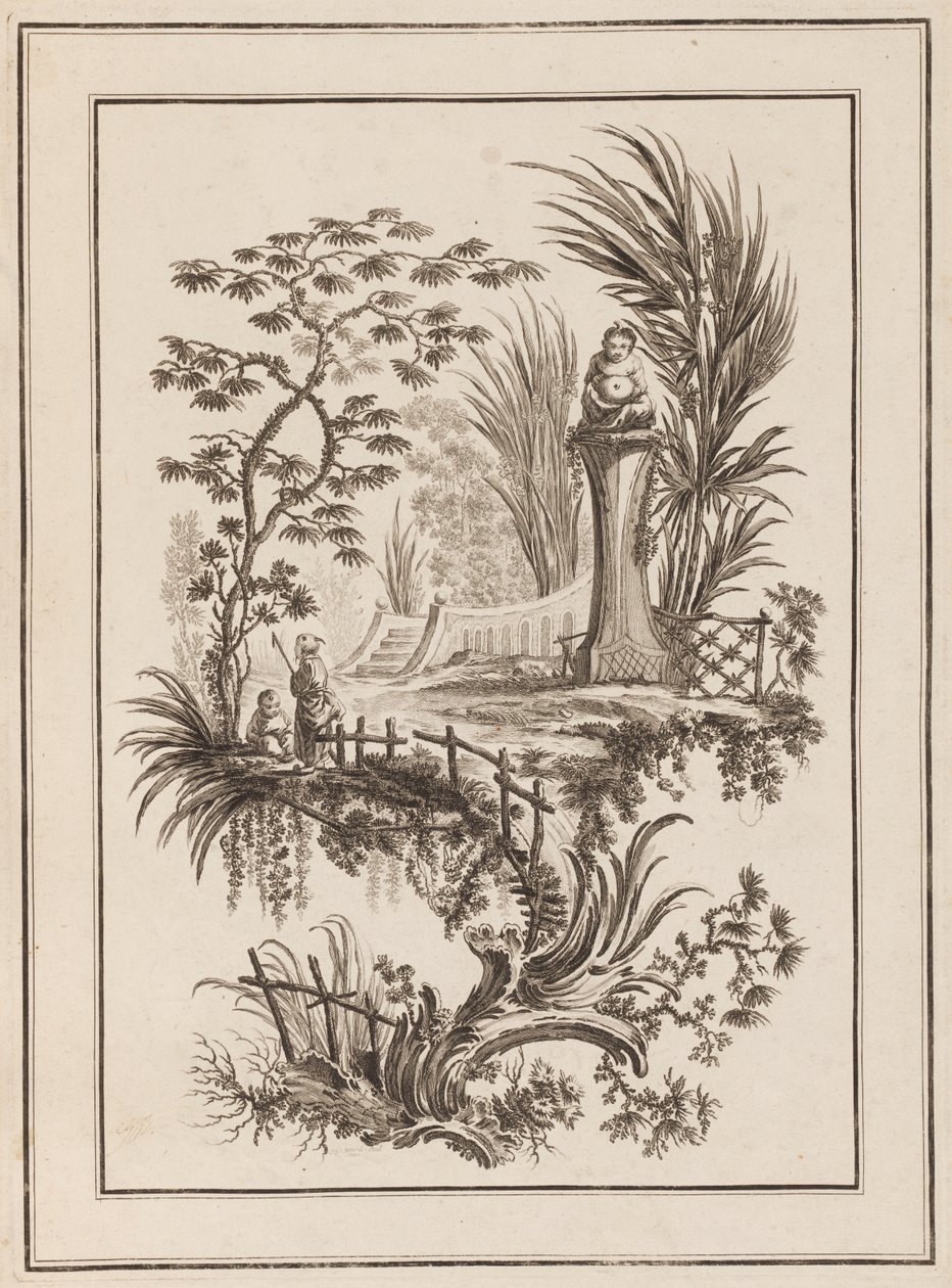 Figures in Garden by Jean Baptiste Pillement