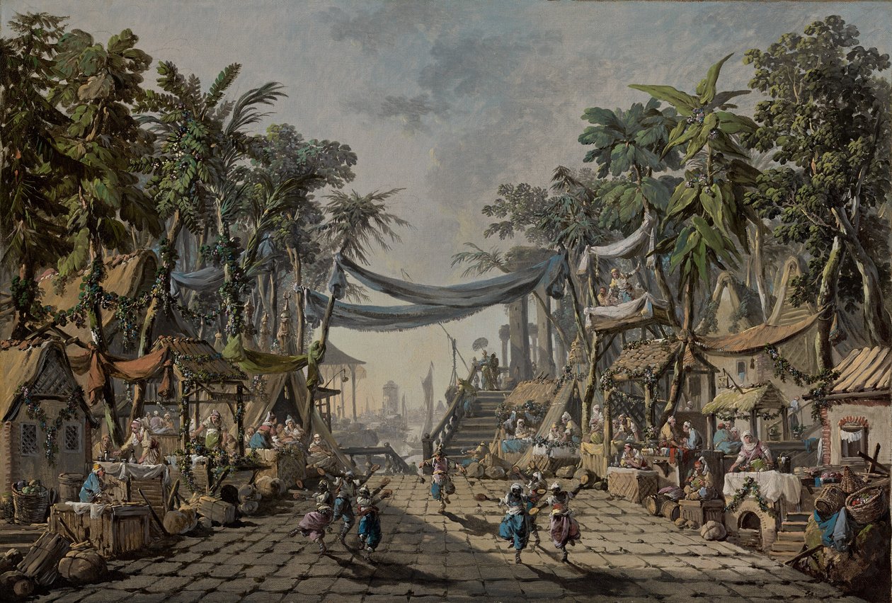 Market Scene in an Imaginary Oriental Port by Jean Baptiste Pillement