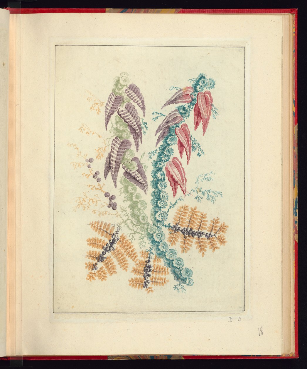 Ornamental Design with Triangular Purple and Red Leaves, from Nouvelle suite de cahiers de fleurs naturelle a l