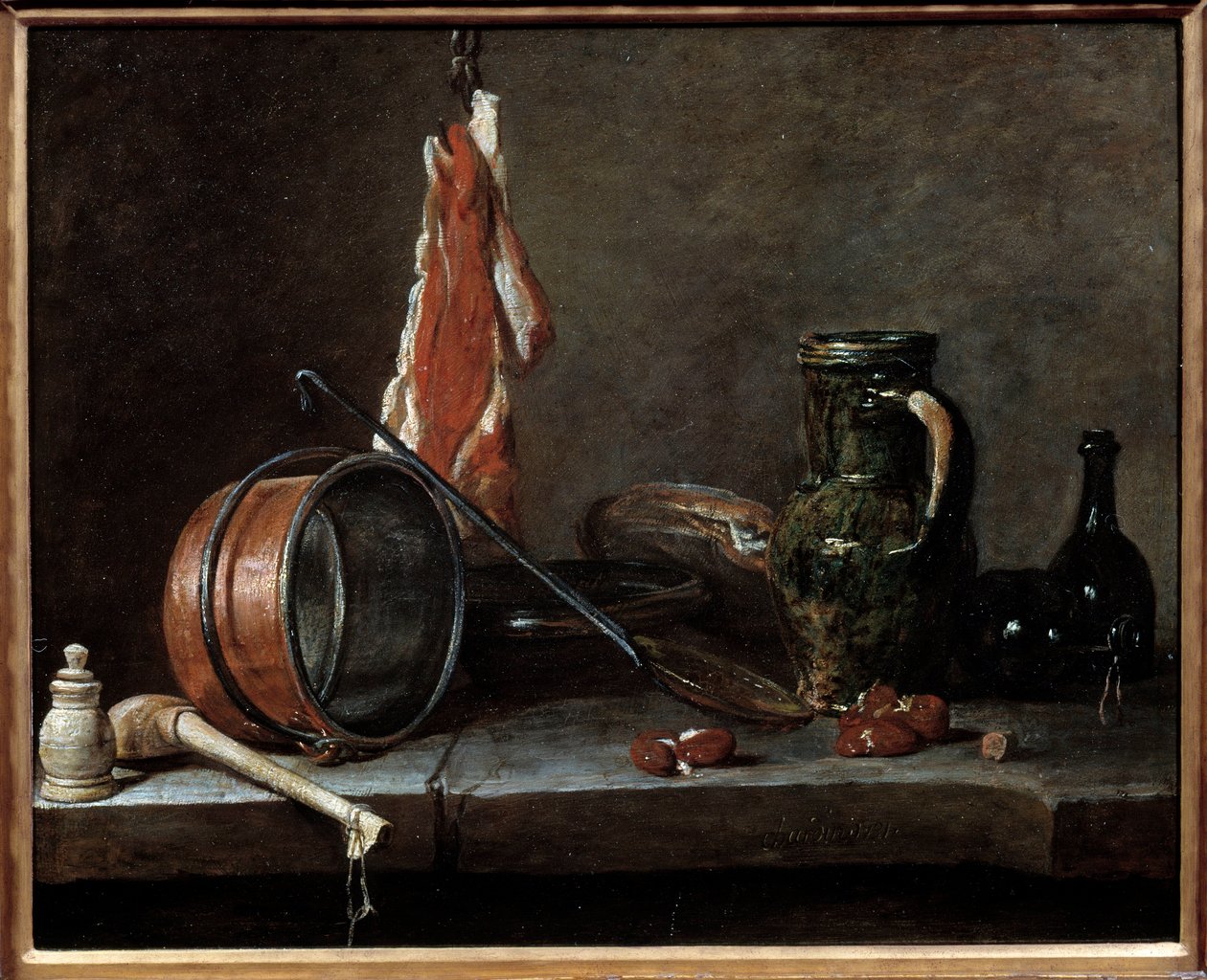 Fat Menu and Kitchen Utensils by Jean-Baptiste Simeon Chardin