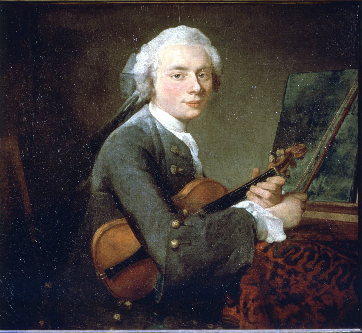 The Young Man in the Violin, circa 1738. Portrait of Charles Theodose Godefroy. Oil On Canvas by Jean Baptiste Simeon Chardin (1699 - 1789). Paris, Musee du Louvre by Jean Baptiste Simeon Chardin