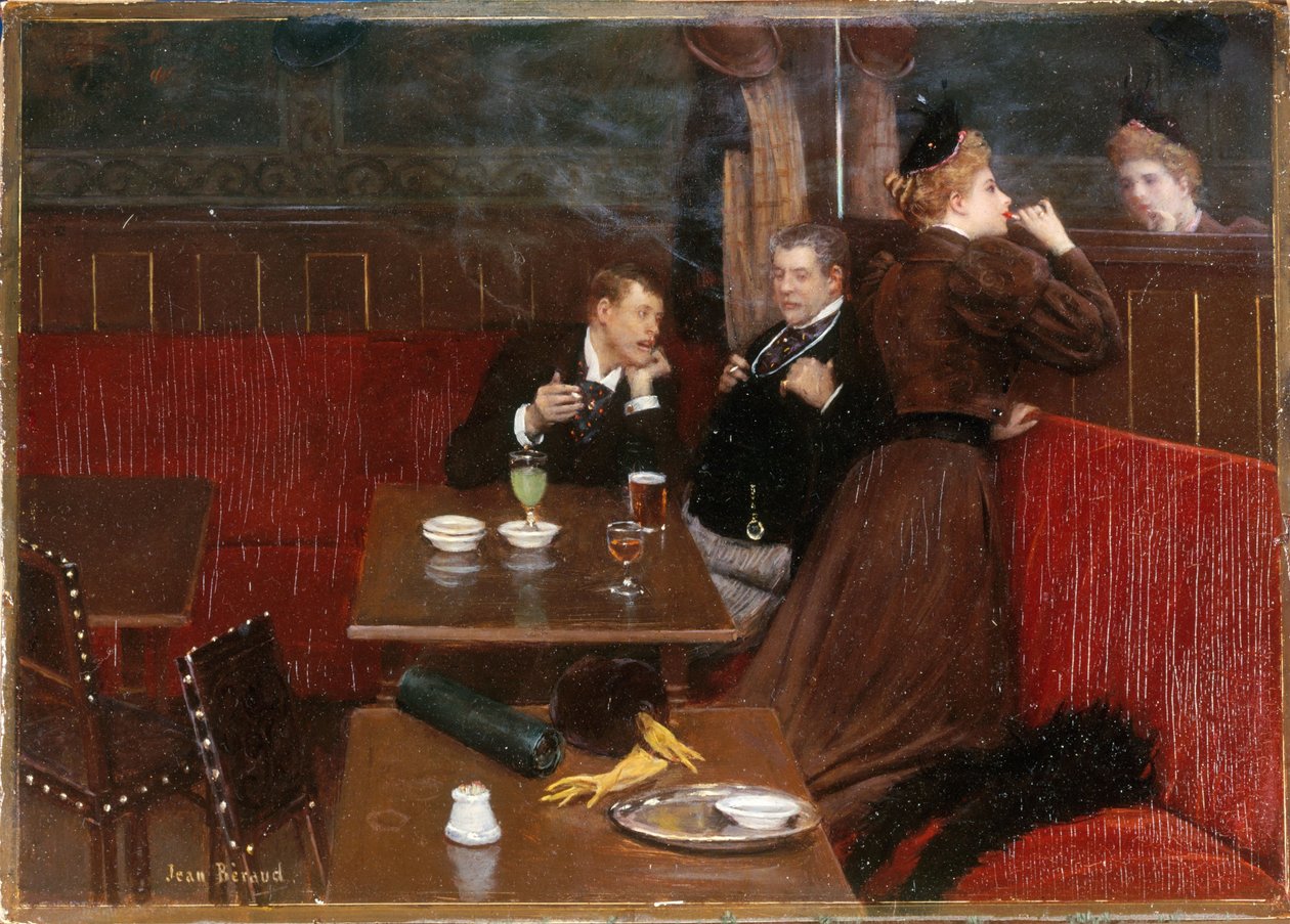 Three figures in a café by Jean Beraud