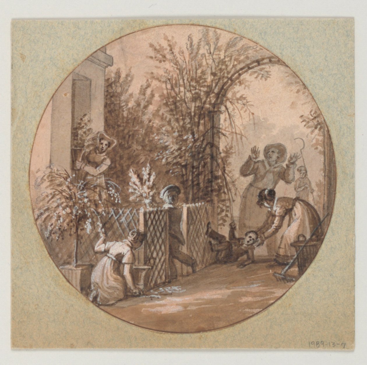 Design for a Painted Porcelain Plate, Garden Scene from the Service de la Culture des Fleurs (Flower Cultivation Service) by Jean Charles Develly