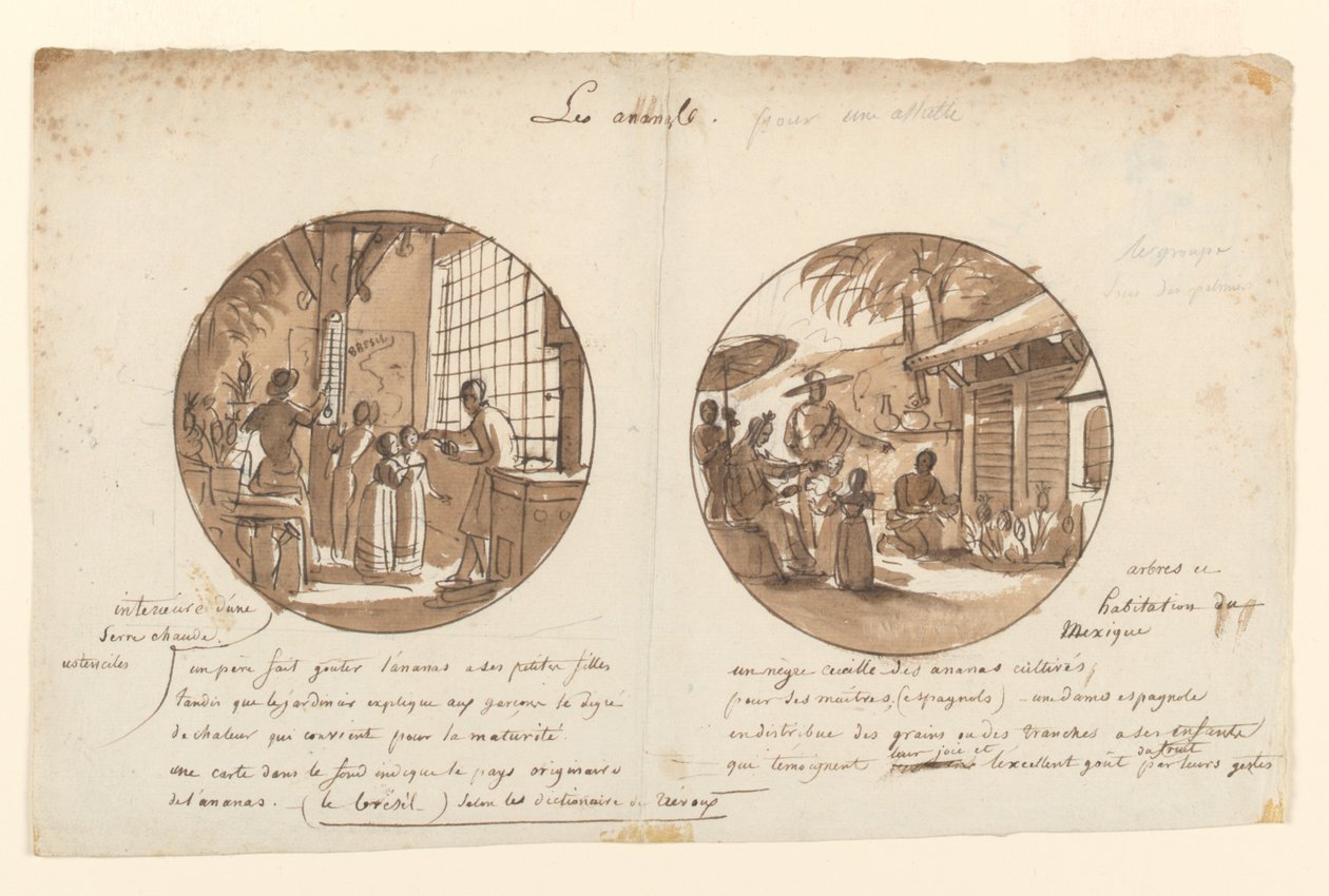 Designs for Painted Porcelain Plates, Les Ananas (Pineapples) from the Dessert Service by Jean Charles Develly