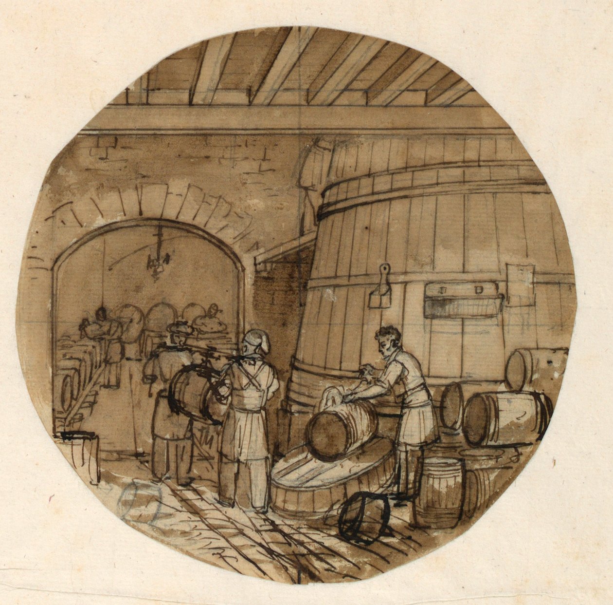 Design for a Painted Porcelain Plate, Interior of Wine Distillery, 1831-44 by Jean Charles Develly