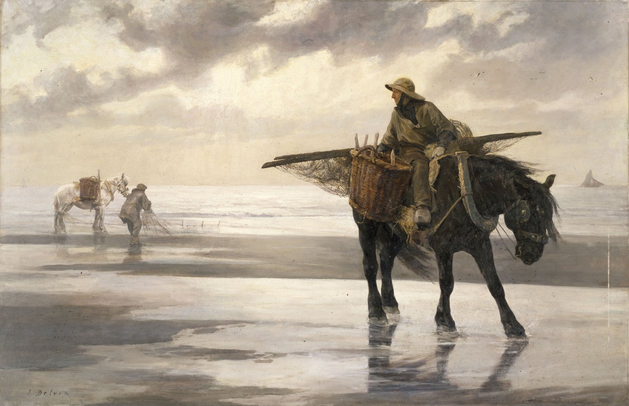 Shrimpers at Nieuwpoort by Jean Delvin