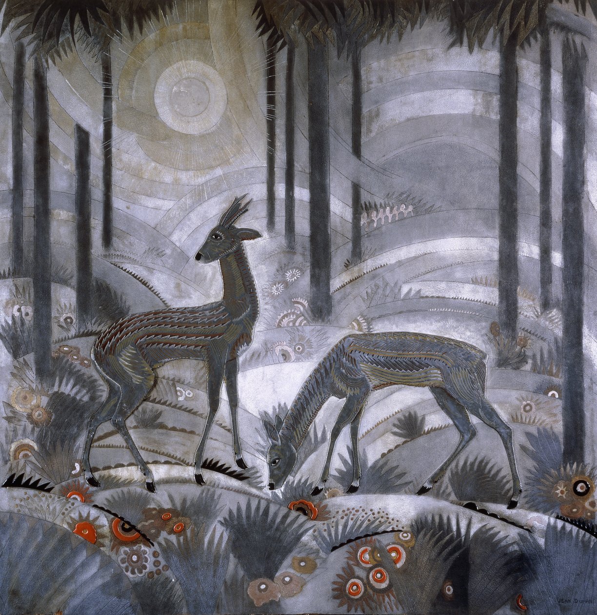 Two Deer in a Forest by Jean Dunand