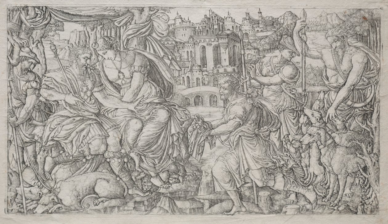 Huntsman Presenting a Gift to a King by Jean Duvet