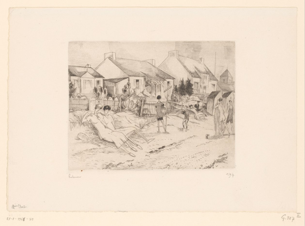 Resting Tennis Players on the Beach by Jean Emile Laboureur (signed by artist)