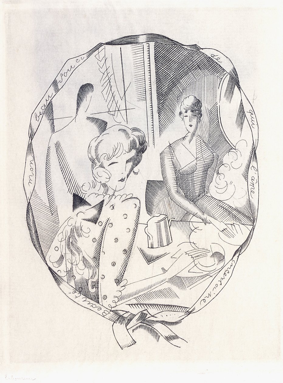 Illustration of two coquettes and a gentleman by Jean Emile Laboureur