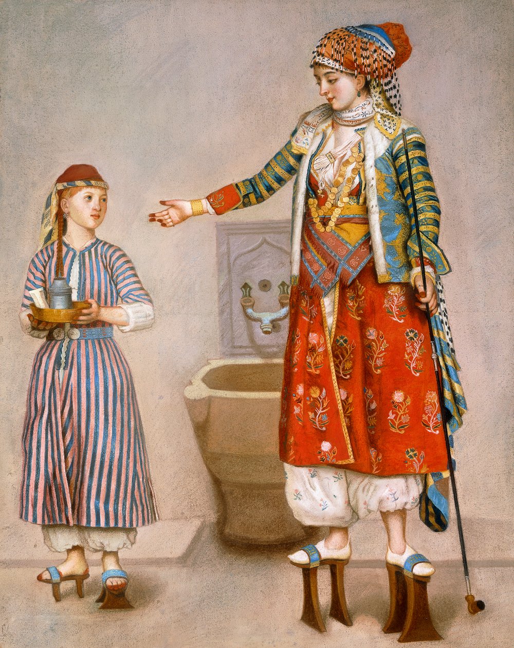 A Woman in Turkish Costume in a Hamam Instructing her Servant by Jean-Étienne Liotard