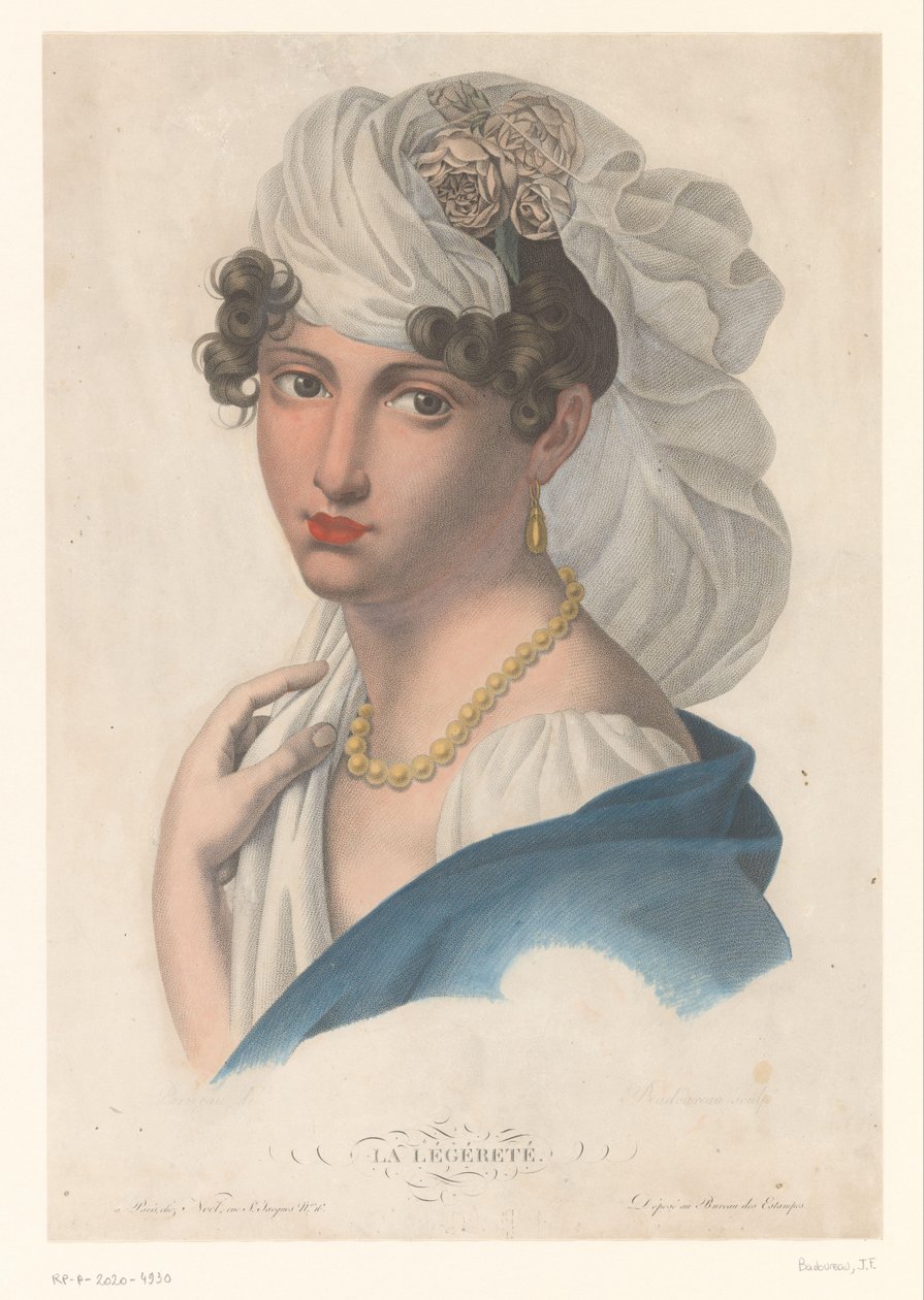 Woman with Gold Earring, Necklace, and White Veil by Jean Francois Badoureau